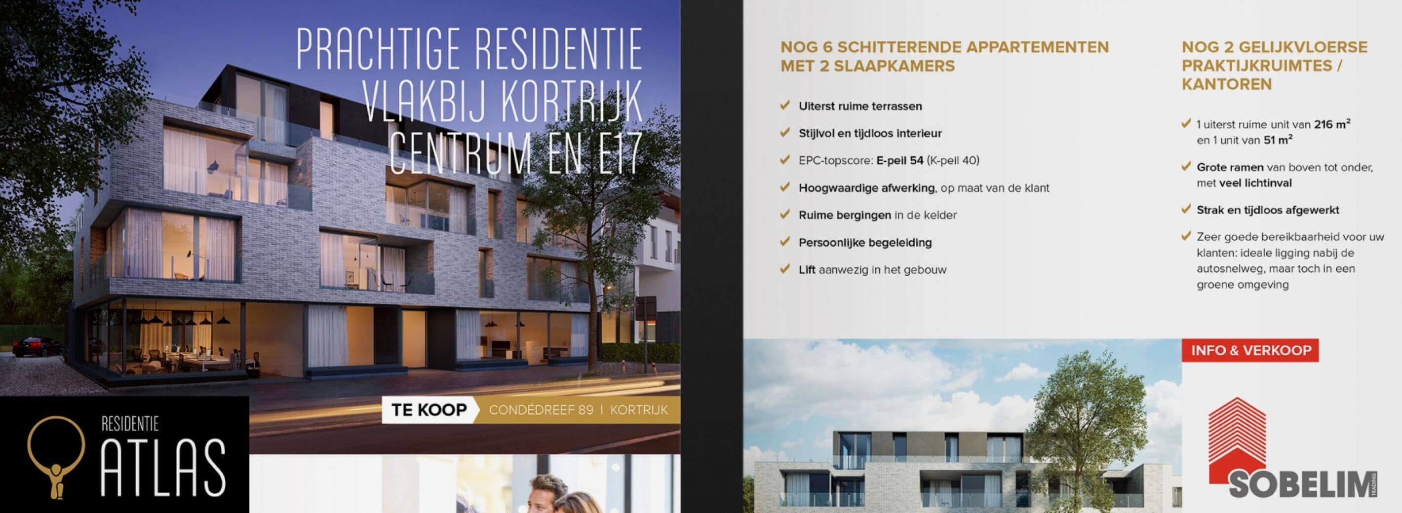 Voor en achterkant folder 'Residentie Atlas'